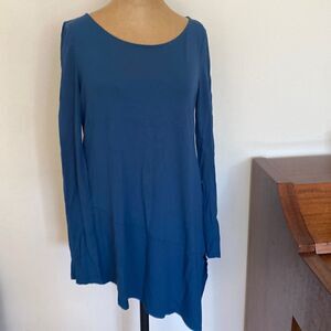 Eileen Fisher sz S blue asymmetric long sleeve top viscose great pre owned cond